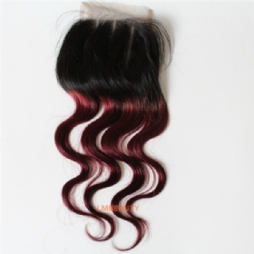 Three Part Two Tone Color 99J Body Wave  Lace Closure Hair Pieces
