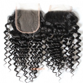 Wholesale Free Style Deep Wave  Lace Closure With Baby Hair