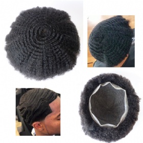 Wholesale Top Quality Afro Curl Men Toupee afro curl 360 waves unit